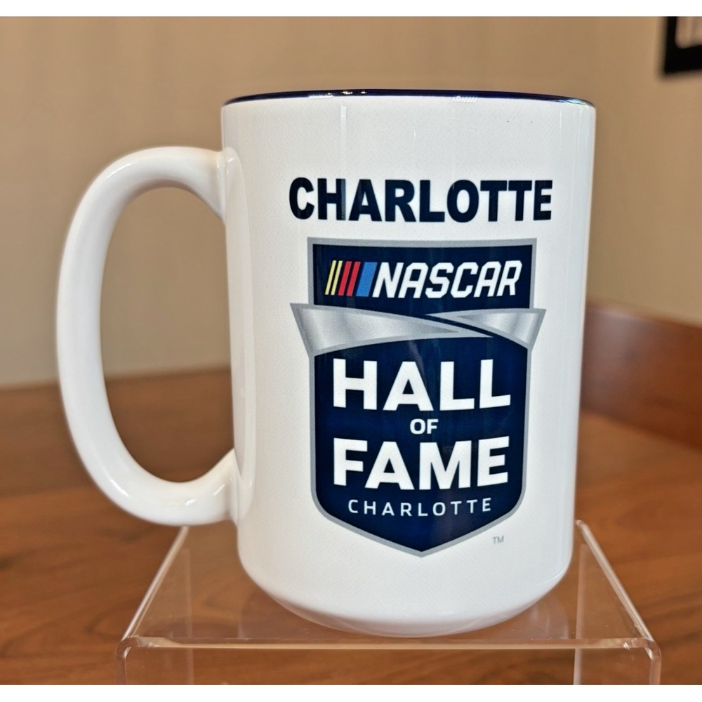 NASCAR Hall of Fame Charlotte Mug 15oz Coffee Cup Blue Interior Souvenir